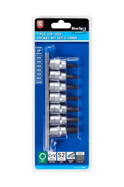 Blue Spot Tools - Set Bit Soket Hex 3/8 7-Piece