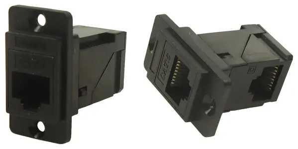 Dual Slim RJ45 Cat6 Right Angle to Straight Socket, Black Frame