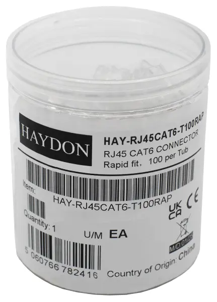 HAYDON Rapid Fit RJ45 Cat6e Plugs, Pack of 100