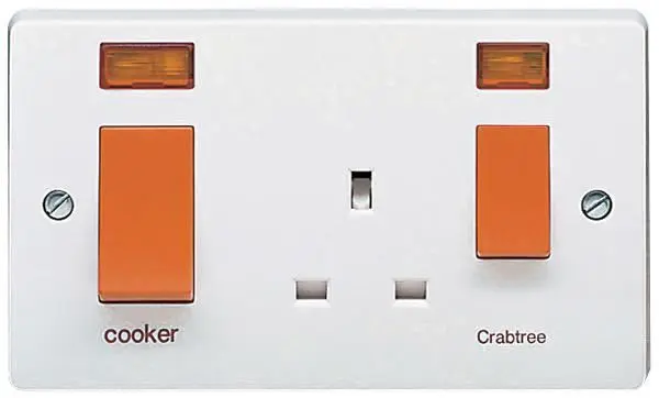 Crabtree 45A 2-Gang Cooker Control Unit with Neon, White