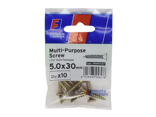 ForgeFix Multi-Purpose Pozi Screws CSK ST ZYP 5.0 x 30mm, Pack of 10