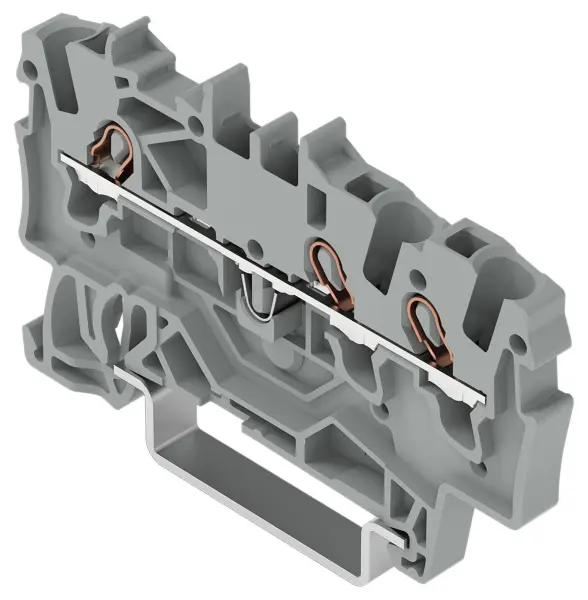 WAGO 3 Conductor Through Terminal Block, Push In Cage Clamp, 35mm DIN Rail, 800 - Grey 22AWG 14AWG 17.5A