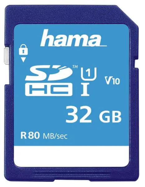 HAMA 32GB Class 10 SDHC UHS-1 Memory Card, 80MB/s