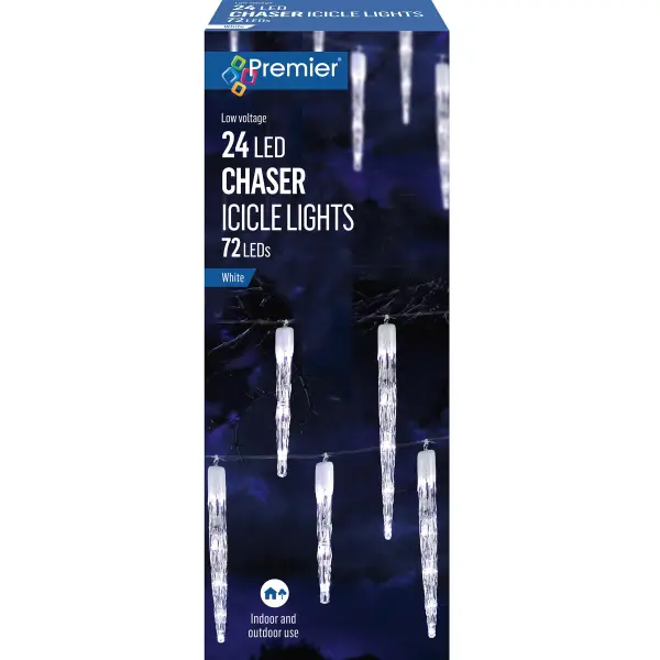 Premier 24 Chaser Icicle Lights with 72 White LEDs