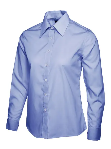 Uneek Ladies Poplin Shirt, Long Sleeve, 65% Polyester 35% Cotton, Mid Blue, 5XL