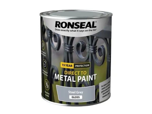 Ronseal Direct to Metal Paint, Steel Grey Gloss, 750ml