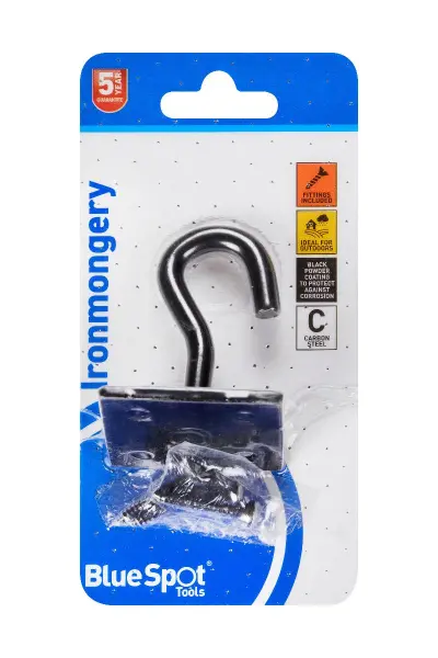 Blue Spot Tools - Piastra a Gancio in Acciaio, Nero, 50mm x 50mm