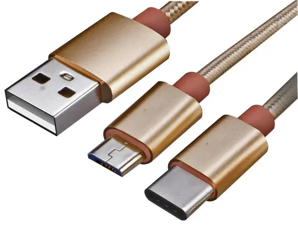 AKASA Cable de Carga USB-C/Micro USB 2 en 1, 1.2m, Dorado