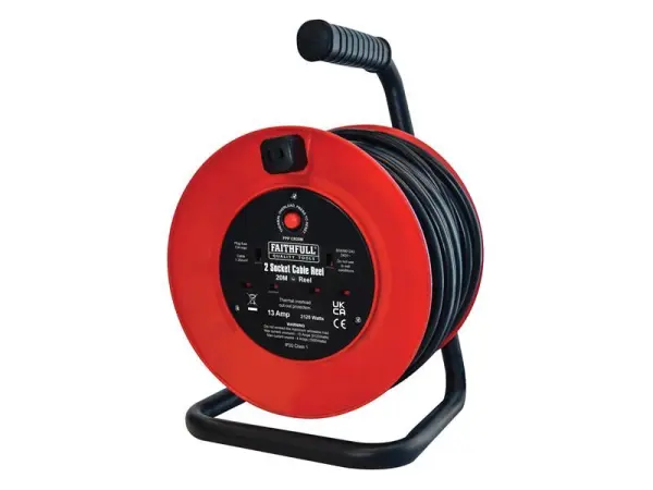 Faithfull Open Drum Cable Reel 240V 13A 2 Socket 20m