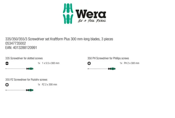 Wera 3-Piece Long-Blade Screwdriver Set, 300 mm Blades