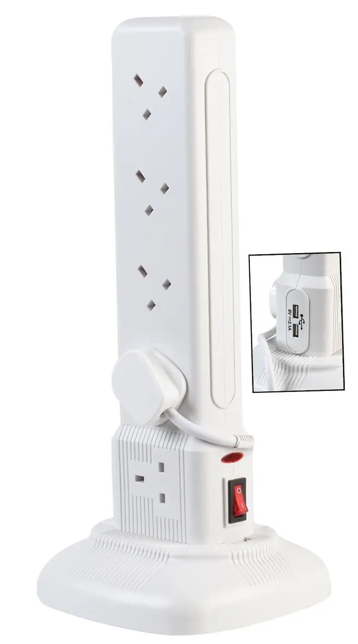 Pro Elec 10-Way Switched Extension Lead with USB, 2m, White