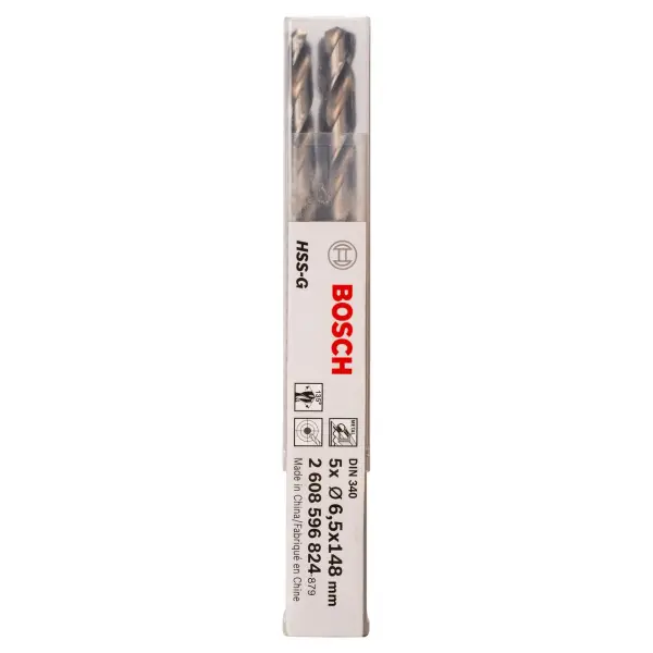 Bosch HSS-G Metal Drill Bit Long Series 6.5mm, Pack of 5