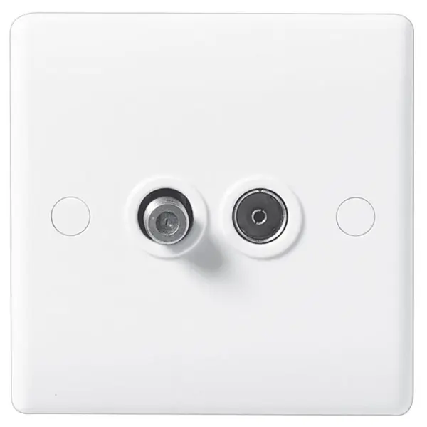 BG 2 Gang Satellite & Coaxial Socket, White, Slim Profile