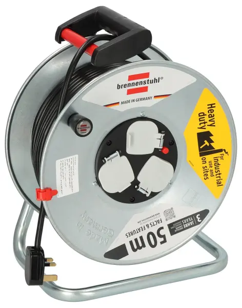 Brennenstuhl Garant S 3-Gang Cable Reel, 240V AC, 13A, 50m