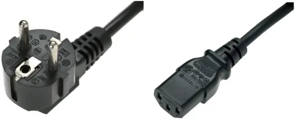 Right-Angled Schuko Plug to IEC C13 Mains Lead, 2m, Black