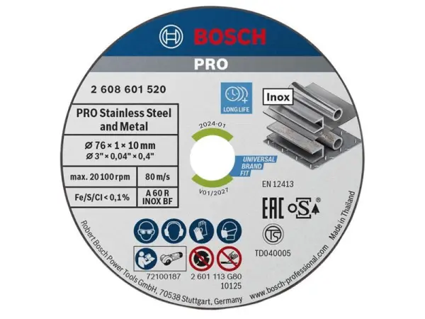 Bosch PRO Stainless Steel & Metal Cutting Disc 76x10mm (Pack of 5)