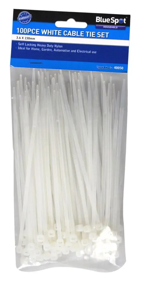 Blue Spot Tools 100-Pack 3.6mm x 150mm White Cable Ties