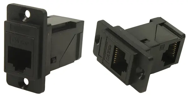 Dual Slim RJ45 Cat5e Right Angle to Straight Socket, Black, 2-Port