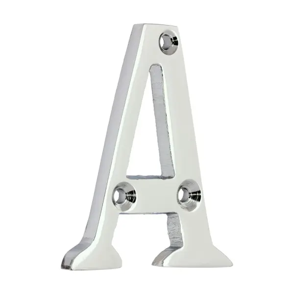 Timco Door Letter A in Polished Chrome, Brass, 88 mm
