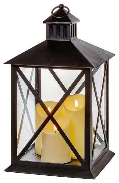 Premier Decorations 40cm Triple Flickabright Lantern with Timer - Black