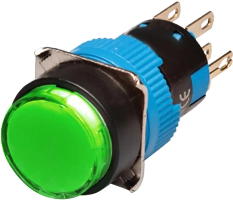 RJS Electronics Bouton-poussoir rond lumineux, Vert, SPDT
