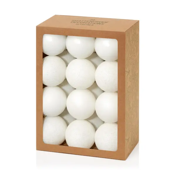 Premier Decorations - 24 Λευκά Διακοσμητικά Σφαιρίδια Πολλαπλών Επιφανειών, 60χ