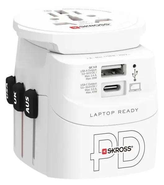 SKROSS - PRO Light PD Travel Adaptor with USB, 1x USB A, 1x USB C - 45W