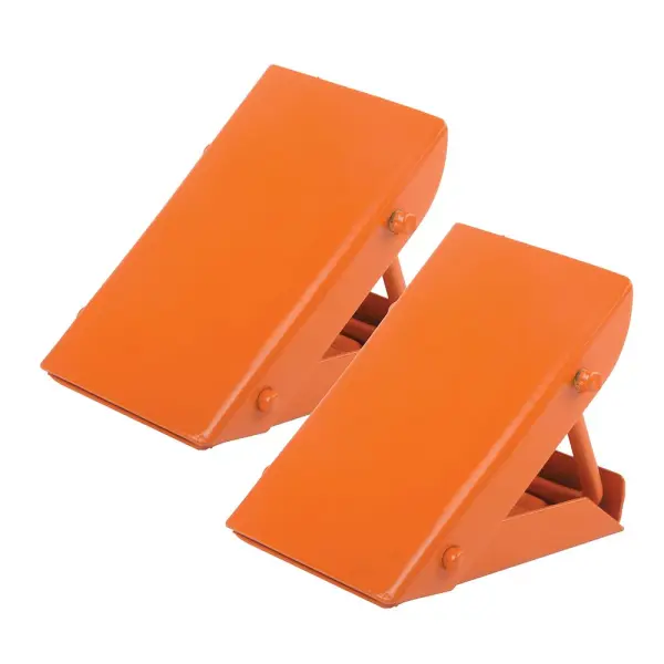 Silverline Folding Steel Wheel Chocks - Orange, Pair