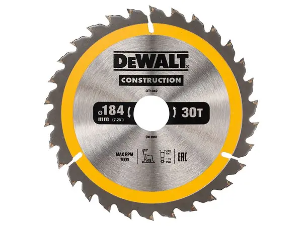 Dewalt 便攜式建築圓鋸片 184 x 30毫米 30齒