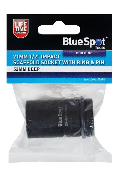 Blue Spot Tools 21mm 1/2英寸冲击脚手架套筒（带安全销环）