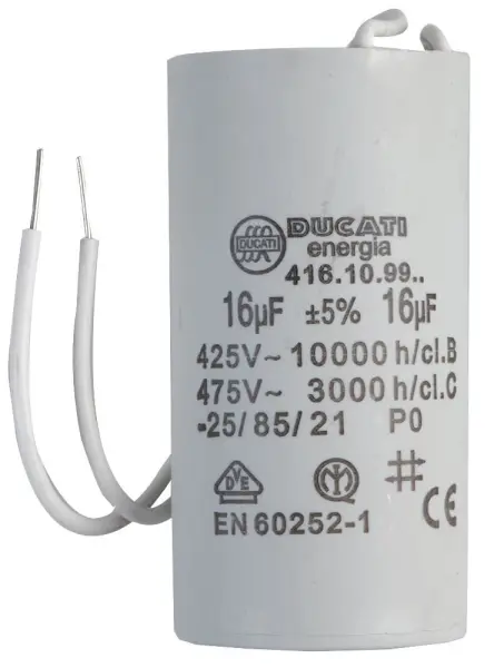 Ducati 4.16.10 Motor Run Capacitor, 16 µF, 450 V, Wire Leads