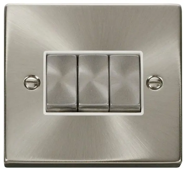 DECO Click Victorian Light Switch, 3 Gang 2 Way, Satin Chrome, 10AX