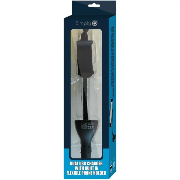 SIMPLY 2-Port In-Car USB Charger & Holder, 5V 2.1A