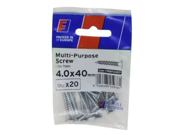 ForgeFix Multi-Purpose Pozi Screws, CSK ST ZP, 4x40mm, Pack of 20