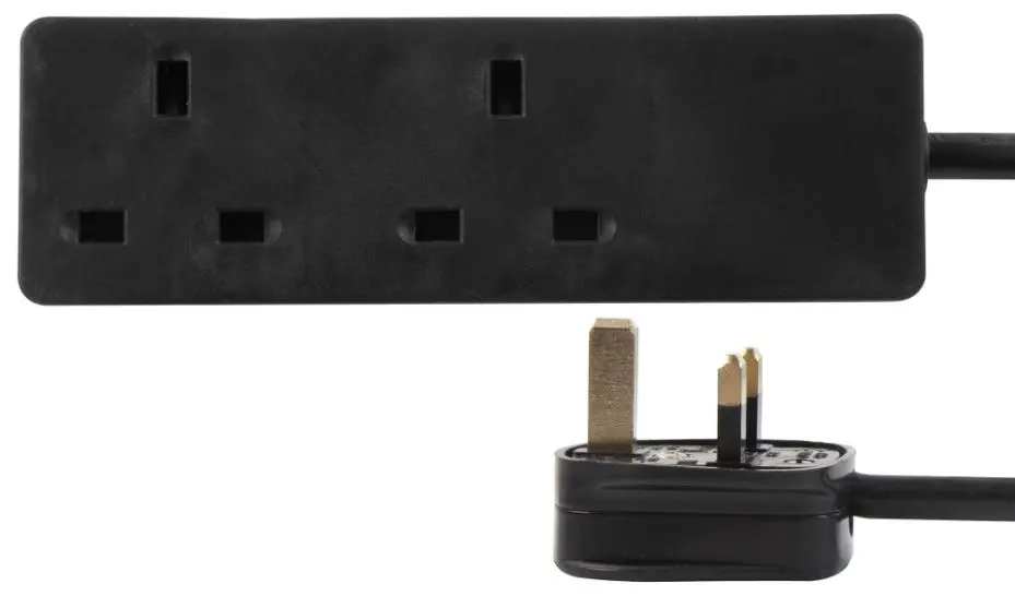 Rallonge 2 prises PRO ELEC 0,5m, Noir, 13A, 240V