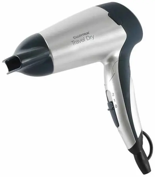 Lloytron 1.2kW 旅行用ヘアドライヤー スリム設計 折りたたみハンドル シルバー