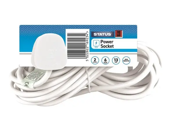 STATUS Extension Lead, 2-Gang 13A White, 6m Cable