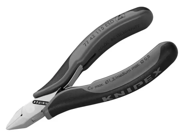 Knipex - Pemetik Diagonal Elektronik ESD, Hujung Runcing Potongan Rata Tanpa Be