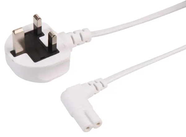 PRO ELEC UK Mains Plug to Right Angled IEC C7 Power Lead - White 0.5m