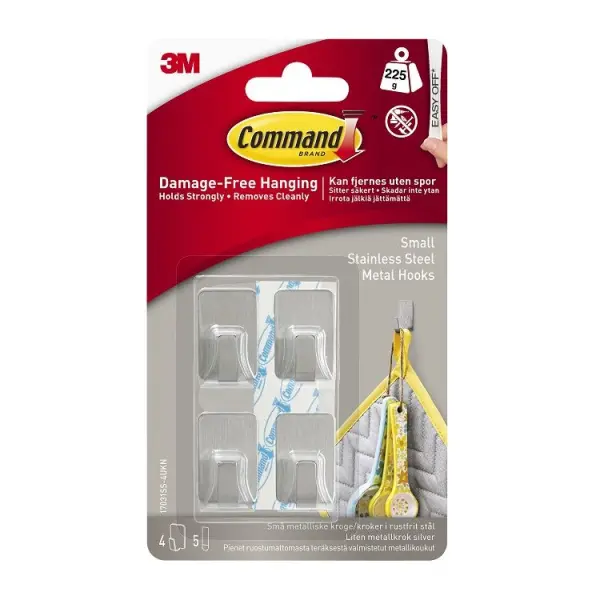 Command Kleine Metallhaken aus Edelstahl, 4er Pack