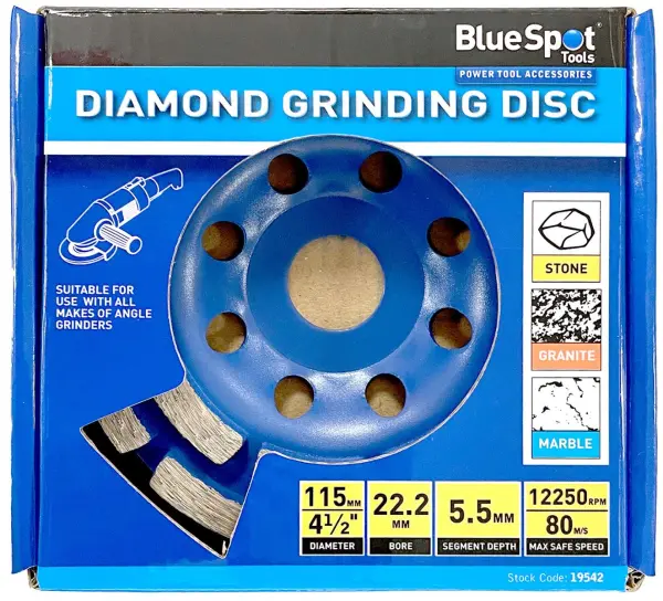 Blue Spot Tools Disco Diamantado 115mm para Amoladora, Agujero 22,2mm
