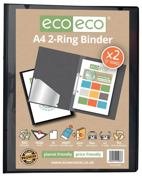 ECO-ECO A4 2 Ring Binder - Black
