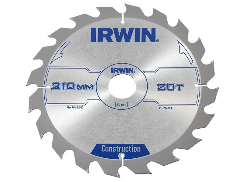 IRWIN Construction Circular Saw Blade 210mm x 30mm, 20T ATB