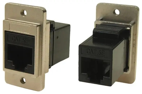 Cliff Dual Entry RJ45 Cat5e Feedthrough Connector, Slim, Nickel Frame