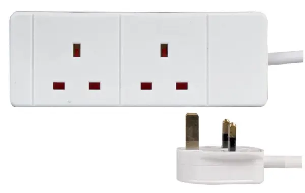 PRO ELEC Alargador 2 Enchufes, 1m Blanco, 13A