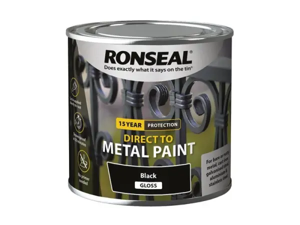 Ronseal - Peinture Direct Métal, Noir Brillant, 250ml
