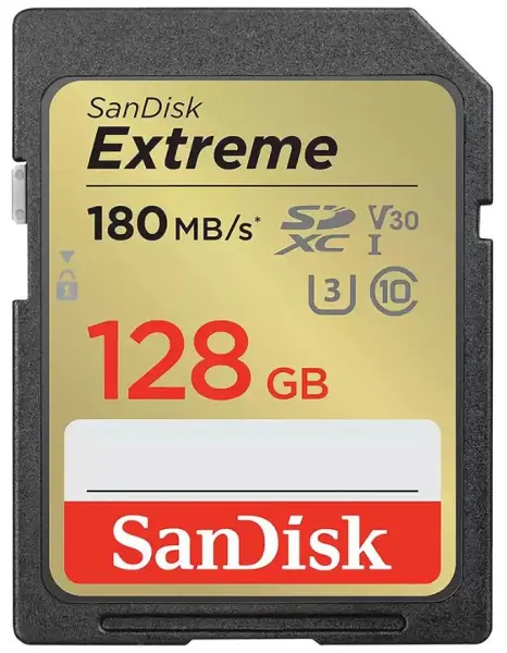 SanDisk Extreme 128GB SDXC UHS-I U3 V30 Cárta Cuimhne