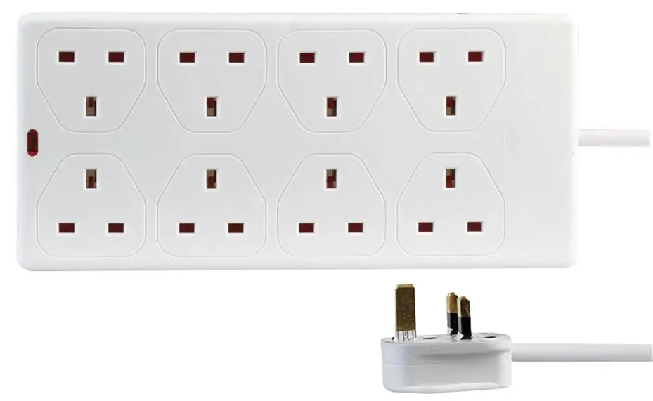 PRO ELEC כבל מאריך 8 שקעים, 13A, 0.5 מטר, לבן