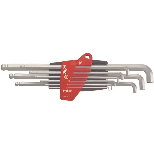 Wiha Chrome Plated Ball End Hex Key Set, 9 Piece with ProStar Holder