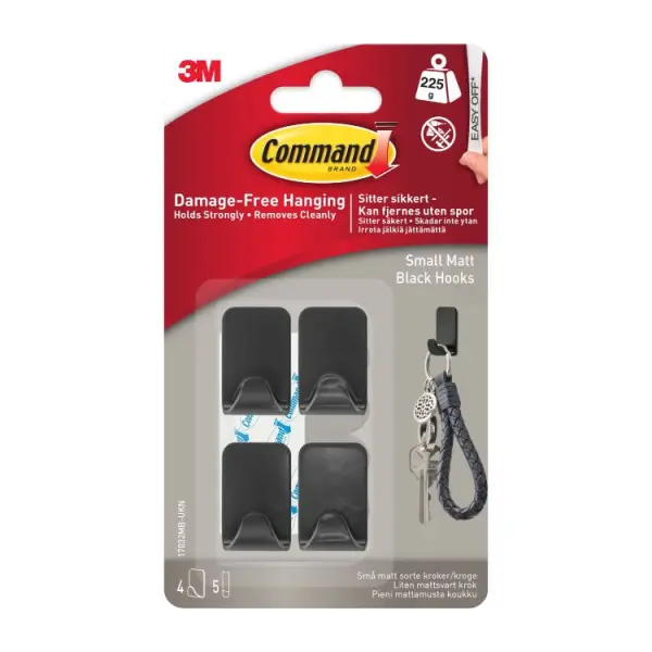 Command Small Metallic Hook Black, 4 Pack